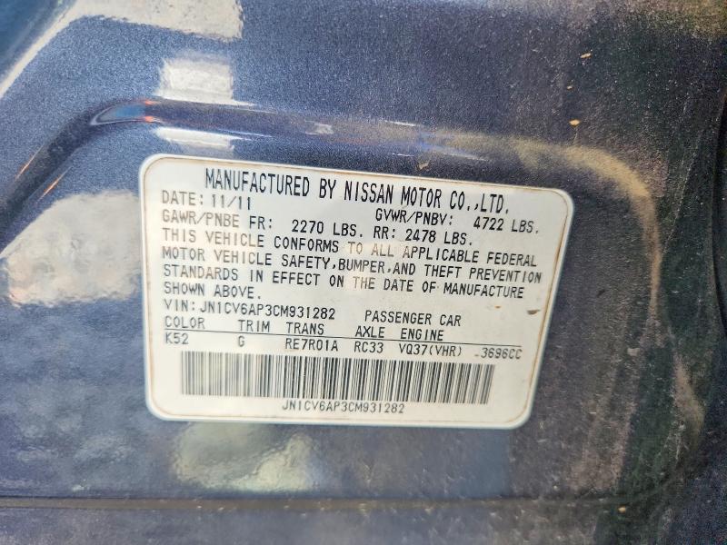 Aukcja sprzedaży 2012 Infiniti G37 Sedan, vin: JN1CV6AP3CM931282, numer aukcji: 49259896