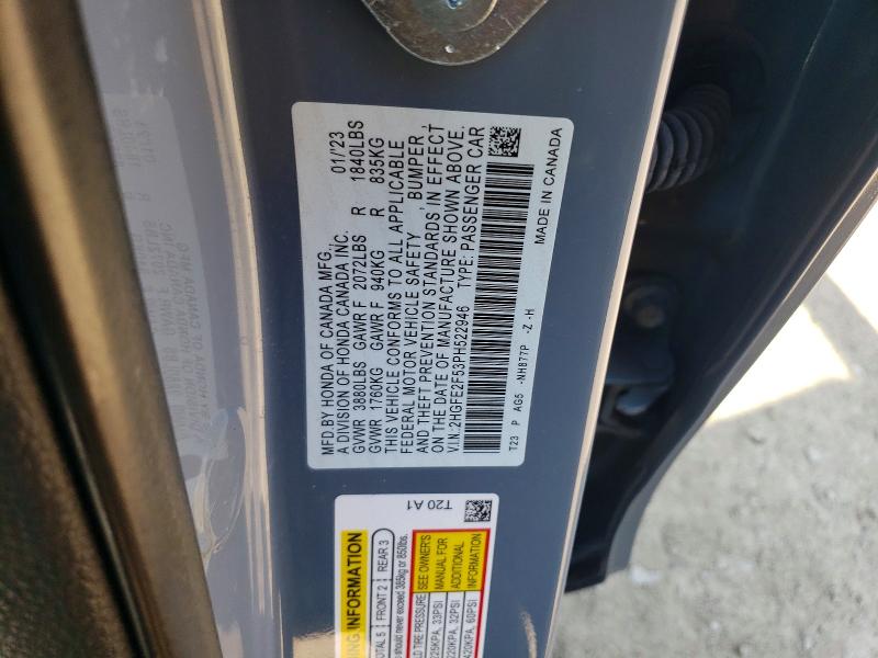 Продажа на аукционе авто 2023 Honda Civic, vin: 2HGFE2F53PH522946, номер лота: 48716356