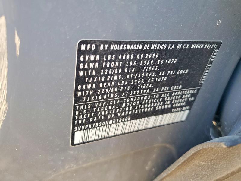 Aukcja sprzedaży 2022 Volkswagen Taos, vin: 3VVPX7B20NM018408, numer aukcji: 49040846