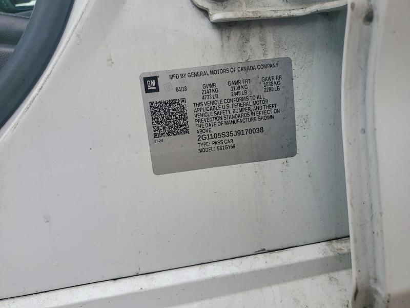 51327876 :رقم المزاد ، 2G1105S35J9170038 vin ، 2018 Chevrolet Impala مزاد بيع
