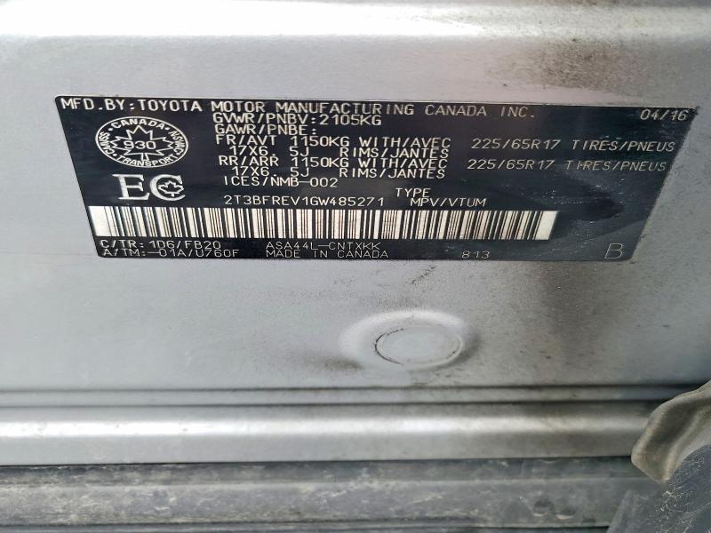 2016 Toyota Rav4 მანქანა იყიდება აუქციონზე, vin: 2T3BFREV1GW485271, აუქციონის ნომერი: 51578666