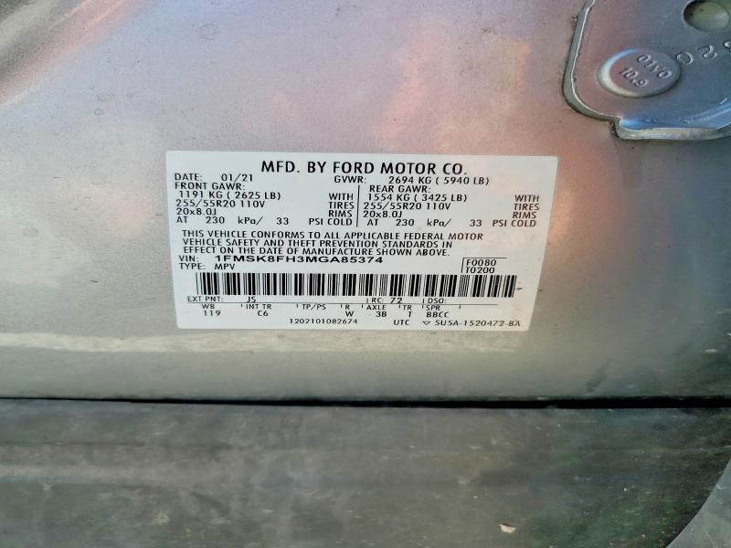 Aukcja sprzedaży 2021 Ford Explorer, vin: 1FMSK8FH3MGA85374, numer aukcji: 50487026