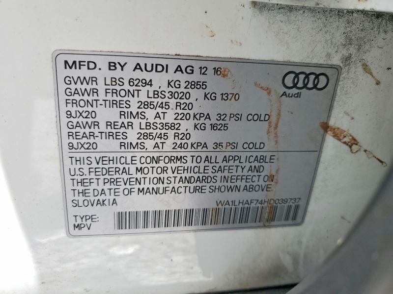 Aukcja sprzedaży 2017 Audi Q7, vin: WA1LHAF74HD039737, numer aukcji: 48545396