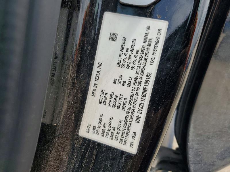 Продаж на аукціоні авто 2022 Tesla Model 3, vin: 5YJ3E1EB0NF198182, номер лоту: 49569276