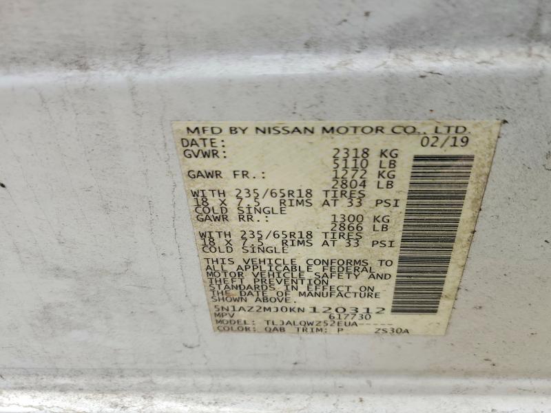 50654396 :رقم المزاد ، 5N1AZ2MJ0KN120312 vin ، 2019 Nissan Murano مزاد بيع