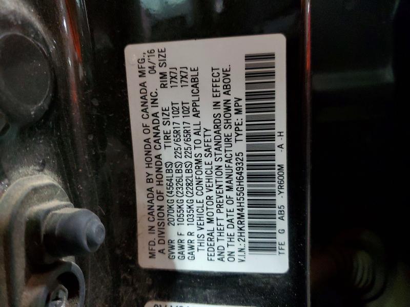 2016 Honda Cr-v მანქანა იყიდება აუქციონზე, vin: 2HKRM4H55GH649325, აუქციონის ნომერი: 50811326