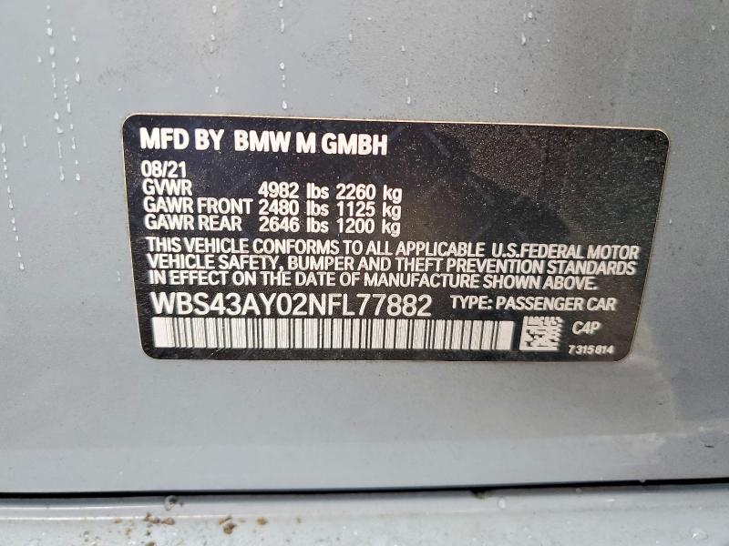 50578656 :رقم المزاد ، WBS43AY02NFL77882 vin ، 2022 Bmw M3 مزاد بيع