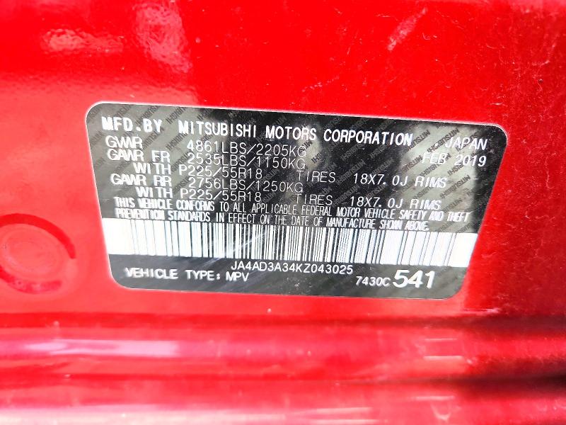 Aukcja sprzedaży 2019 Mitsubishi Outlander, vin: JA4AD3A34KZ043025, numer aukcji: 48451686