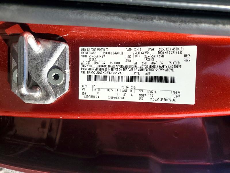 49619336 :رقم المزاد ، 1FMCU0GX9EUC81215 vin ، 2014 Ford Escape مزاد بيع