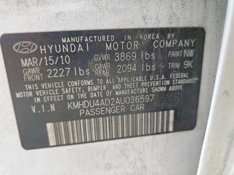 Aukcja sprzedaży 2010 Hyundai Elantra, vin: KMHDU4AD2AU036597, numer aukcji: 48526146