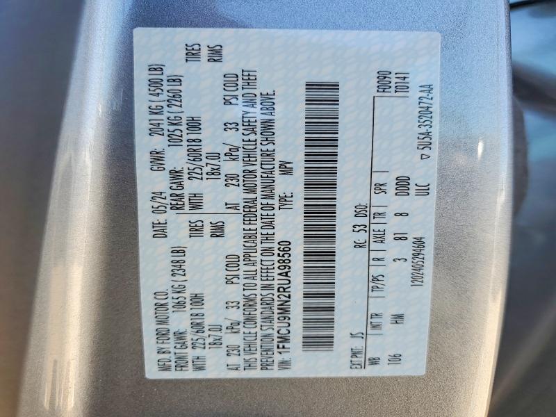 Продажа на аукционе авто 2024 Ford Escape, vin: 1FMCU9MN2RUA98560, номер лота: 50398886