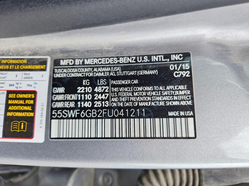 51486736 :رقم المزاد ، 55SWF6GB2FU041211 vin ، 2015 Mercedes-benz C مزاد بيع