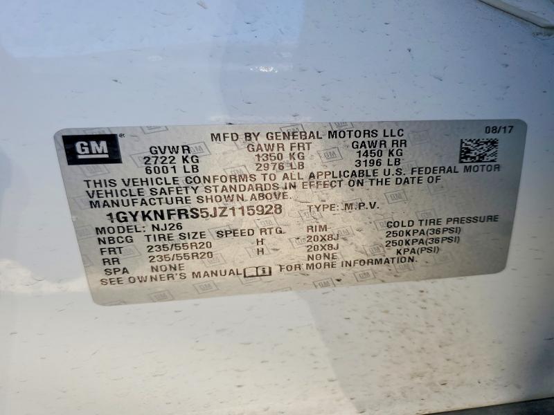 50294806 :رقم المزاد ، 1GYKNFRS5JZ115928 vin ، 2018 Cadillac Xt5 مزاد بيع