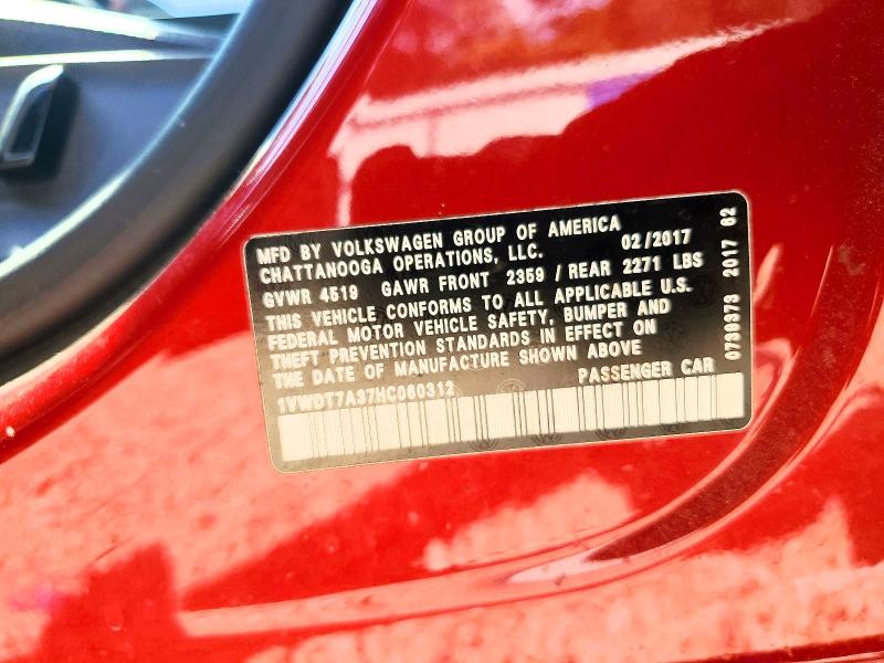 Aukcja sprzedaży 2017 Volkswagen Passat, vin: 1VWDT7A37HC060312, numer aukcji: 49960806