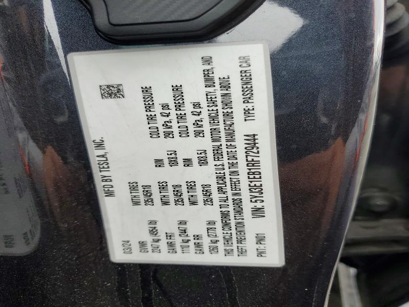 Aukcja sprzedaży 2024 Tesla Model 3, vin: 5YJ3E1EB1RF729444, numer aukcji: 49778816