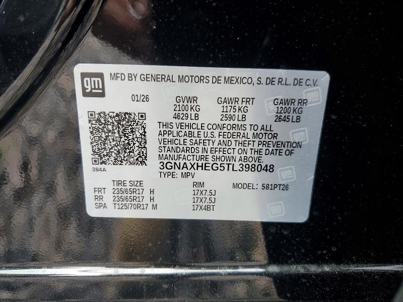 2026 Chevrolet Equinox მანქანა იყიდება აუქციონზე, vin: 3GNAXHEG5TL398048, აუქციონის ნომერი: 51128866