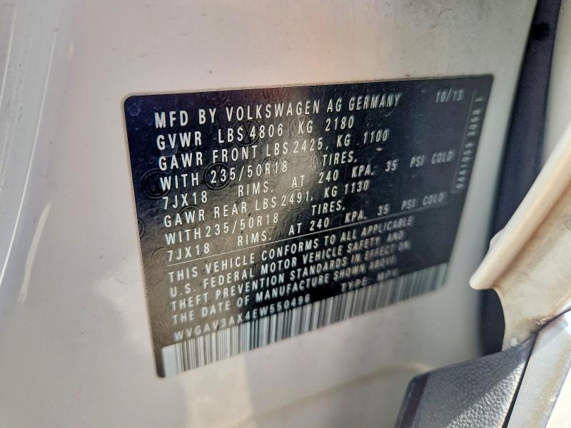Продажа на аукционе авто 2014 Volkswagen Tiguan, vin: WVGAV3AX4EW550496, номер лота: 49976316