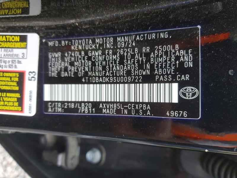 49382926 :رقم المزاد ، 4T1DBADK9SU009722 vin ، 2025 Toyota Camry مزاد بيع