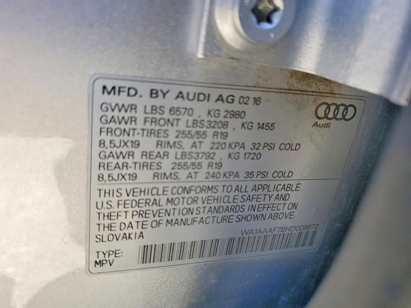 Aukcja sprzedaży 2017 Audi Q7, vin: WA1AAAF78HD009670, numer aukcji: 49589276