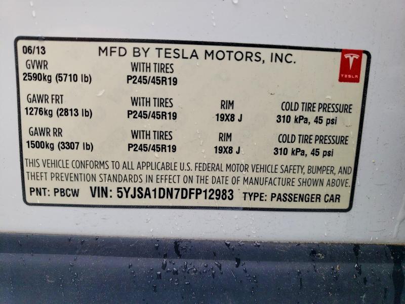 50457696 :رقم المزاد ، 5YJSA1DN7DFP12983 vin ، 2013 Tesla Model S مزاد بيع