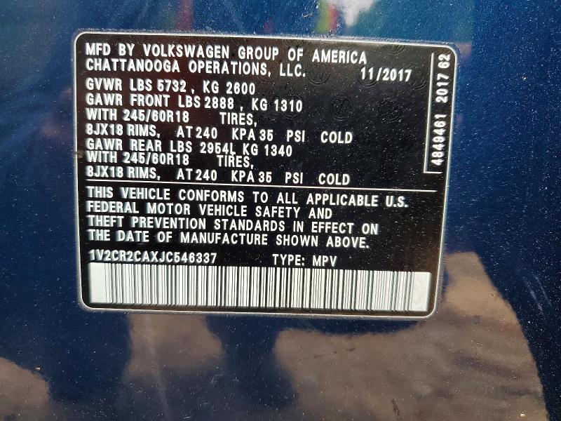 Aukcja sprzedaży 2018 Volkswagen Atlas, vin: 1V2CR2CAXJC546337, numer aukcji: 48760656