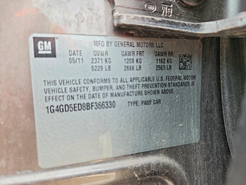 50272756 :رقم المزاد ، 1G4GD5ED8BF366330 vin ، 2011 Buick Lacrosse مزاد بيع