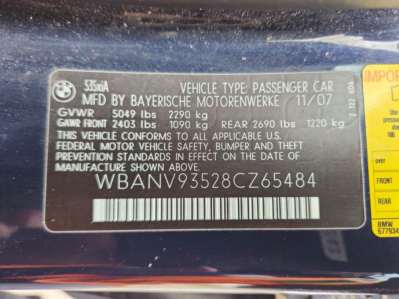 Aukcja sprzedaży 2008 Bmw 535, vin: WBANV93528CZ65484, numer aukcji: 50977306