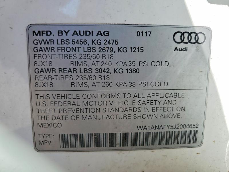 Продаж на аукціоні авто 2018 Audi Q5, vin: WA1ANAFY5J2004652, номер лоту: 50722496