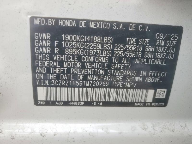 Продаж на аукціоні авто 2026 Honda Hr-v, vin: 3CZRZ1H56TM720269, номер лоту: 49257566