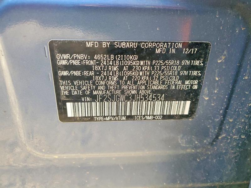 49063046 :رقم المزاد ، JF2SJGWC3JH534534 vin ، 2018 Subaru Forester مزاد بيع