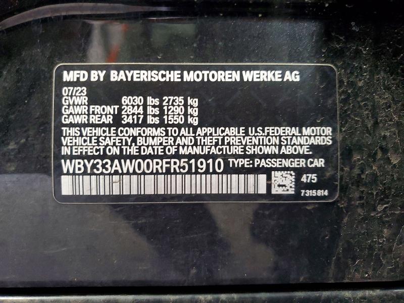 51370826 :رقم المزاد ، WBY33AW00RFR51910 vin ، 2024 Bmw I4 مزاد بيع