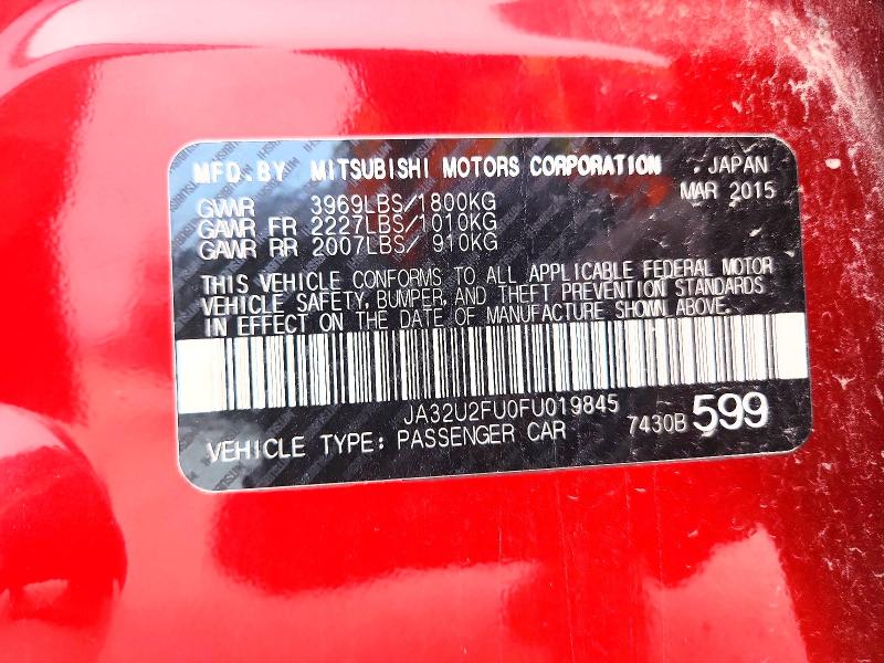 Aukcja sprzedaży 2015 Mitsubishi Lancer, vin: JA32U2FU0FU019845, numer aukcji: 51043906