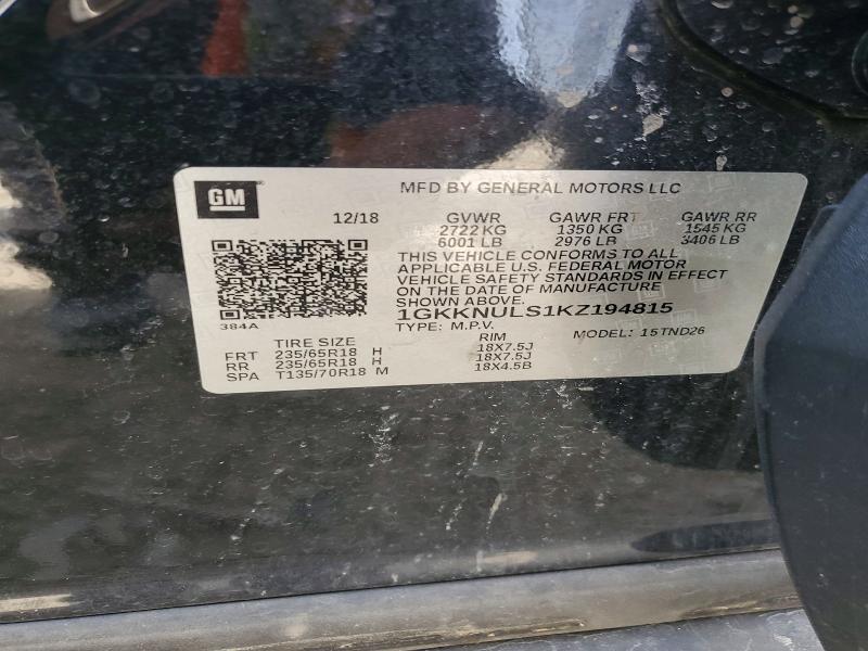 Aukcja sprzedaży 2019 Gmc Acadia, vin: 1GKKNULS1KZ194815, numer aukcji: 46503786