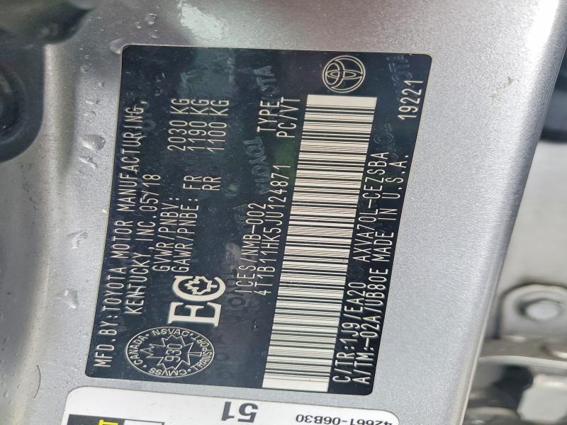 48535436 :رقم المزاد ، 4T1B11HK5JU124871 vin ، 2018 Toyota Camry مزاد بيع