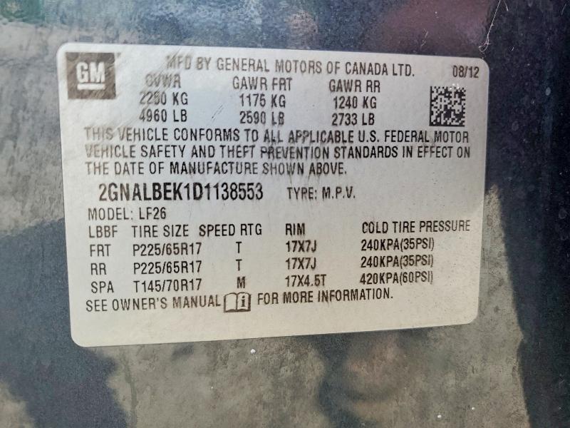Продажа на аукционе авто 2013 Chevrolet Equinox, vin: 2GNALBEK1D1138553, номер лота: 48720096
