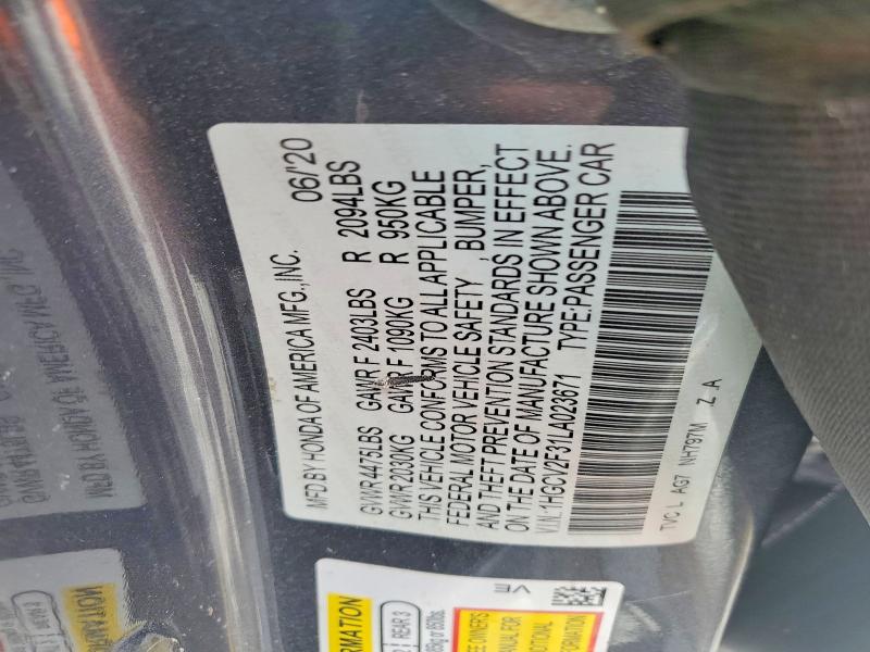 2020 Honda Accord მანქანა იყიდება აუქციონზე, vin: 1HGCV2F31LA023671, აუქციონის ნომერი: 51515166