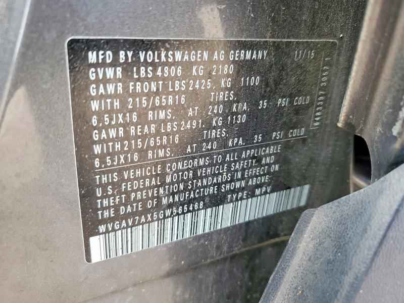 Продажа на аукционе авто 2016 Volkswagen Tiguan, vin: WVGAV7AX5GW565468, номер лота: 46405876
