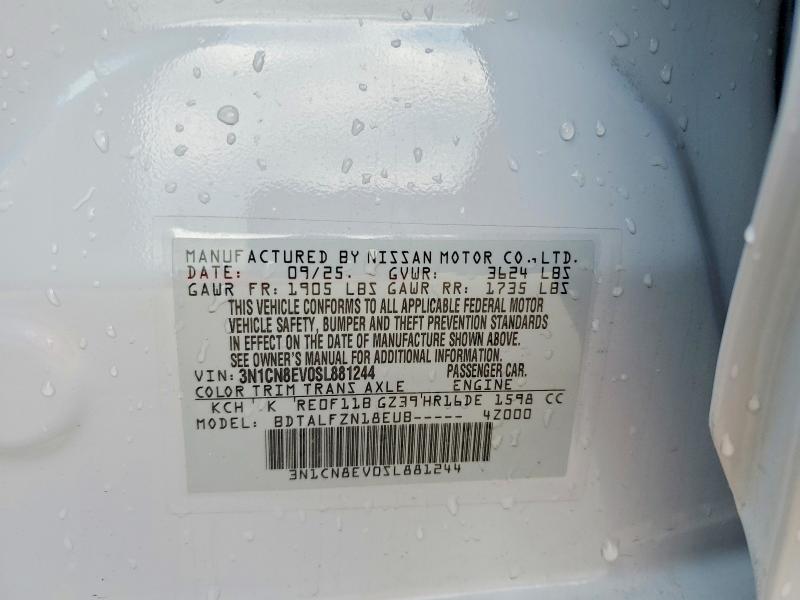 2025 Nissan Versa მანქანა იყიდება აუქციონზე, vin: 3N1CN8EV0SL881244, აუქციონის ნომერი: 50927776