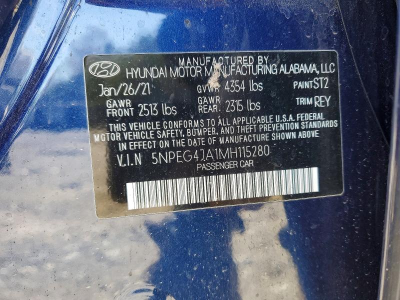 2021 Hyundai Sonata მანქანა იყიდება აუქციონზე, vin: 5NPEG4JA1MH115280, აუქციონის ნომერი: 48669826