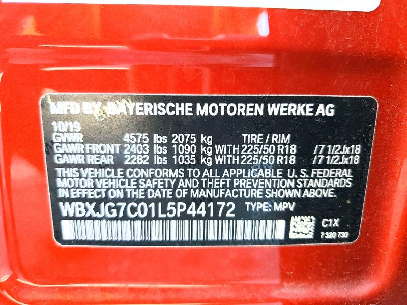 2020 Bmw X1 მანქანა იყიდება აუქციონზე, vin: WBXJG7C01L5P44172, აუქციონის ნომერი: 48506976