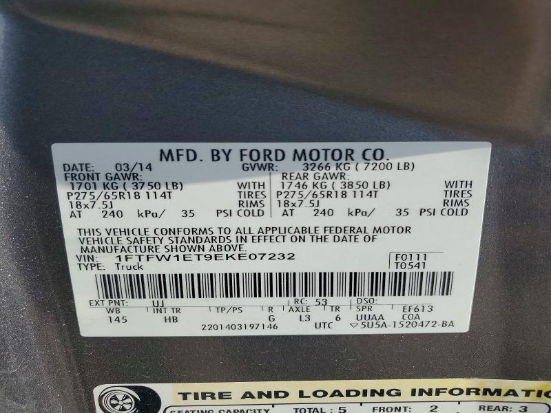 Aukcja sprzedaży 2014 Ford F150, vin: 1FTFW1ET9EKE07232, numer aukcji: 49013486