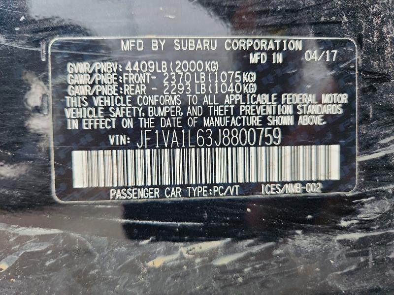 Aukcja sprzedaży 2018 Subaru Wrx, vin: JF1VA1L63J8800759, numer aukcji: 49958046