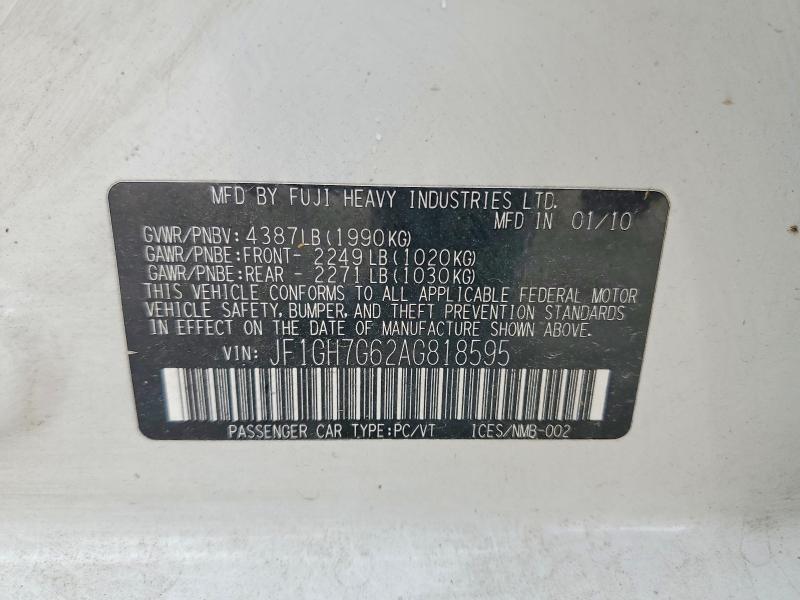 Продаж на аукціоні авто 2010 Subaru Impreza, vin: JF1GH7G62AG818595, номер лоту: 48234876