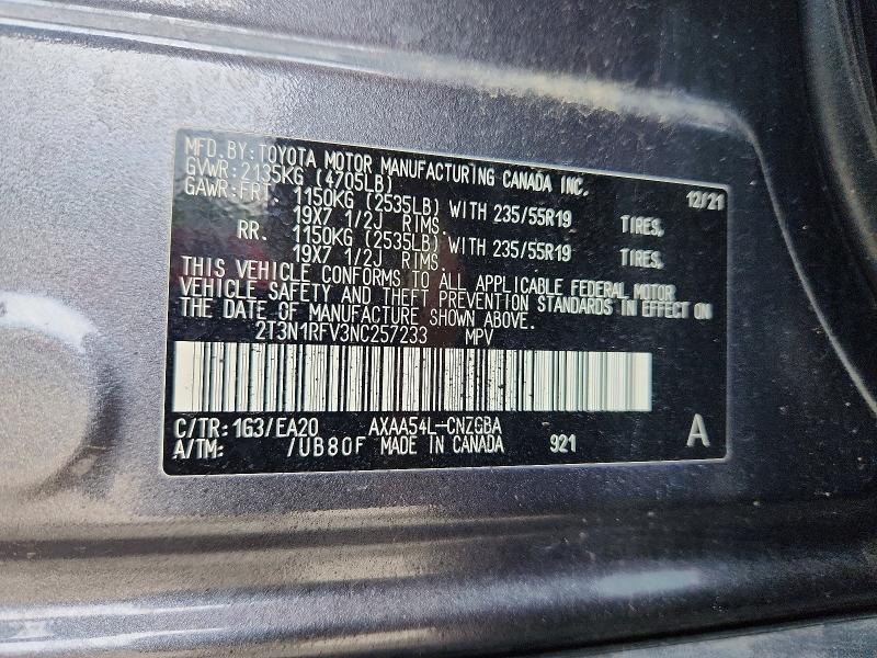 Aukcja sprzedaży 2022 Toyota Rav4, vin: 2T3N1RFV3NC257233, numer aukcji: 51281086