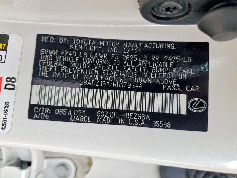 47691446 :رقم المزاد ، 58ADZ1B17RU179344 vin ، 2024 Lexus Es 350 مزاد بيع