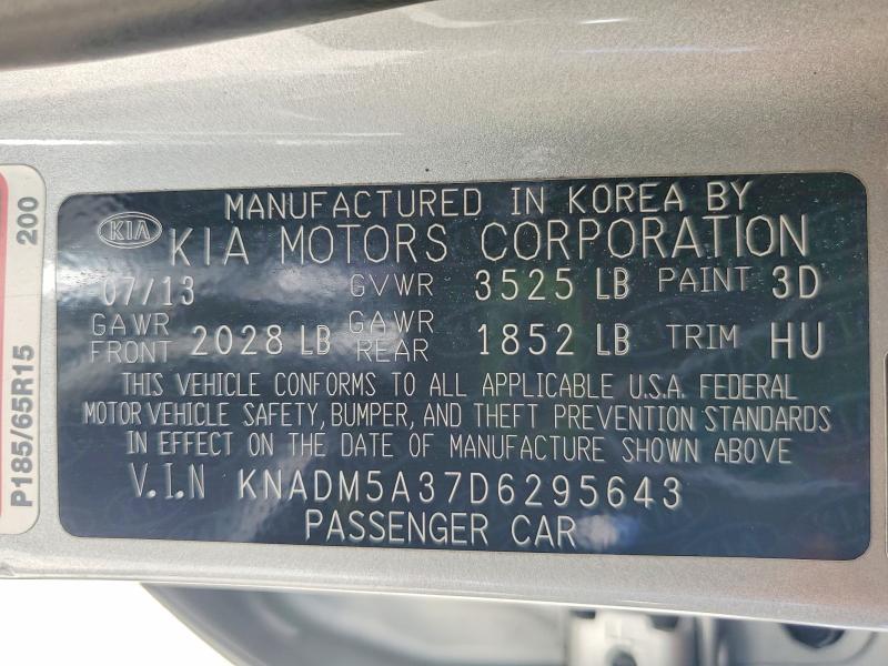 Aukcja sprzedaży 2013 Kia Rio, vin: KNADM5A37D6295643, numer aukcji: 51681956