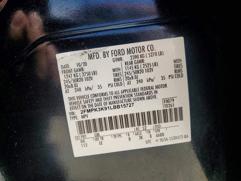 Продаж на аукціоні авто 2020 Ford Edge, vin: 2FMPK3K91LBB15727, номер лоту: 50549166