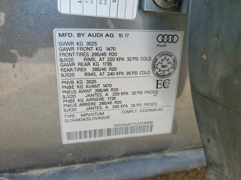 50363216 :رقم المزاد ، WA1AAAF73JD016998 vin ، 2018 Audi Q7 مزاد بيع