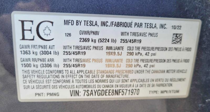 49428826 :رقم المزاد ، 7SAYGDEE8NF571970 vin ، 2022 Tesla Model Y مزاد بيع