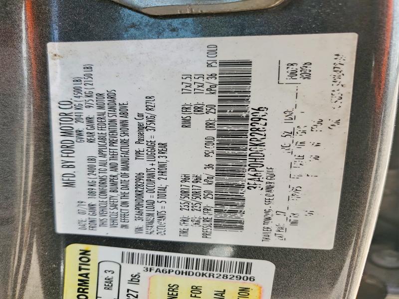 2019 Ford Fusion მანქანა იყიდება აუქციონზე, vin: 3FA6P0HD0KR282906, აუქციონის ნომერი: 49011336